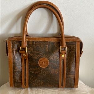 Brown and Gold Satchel with Monogram Canvas